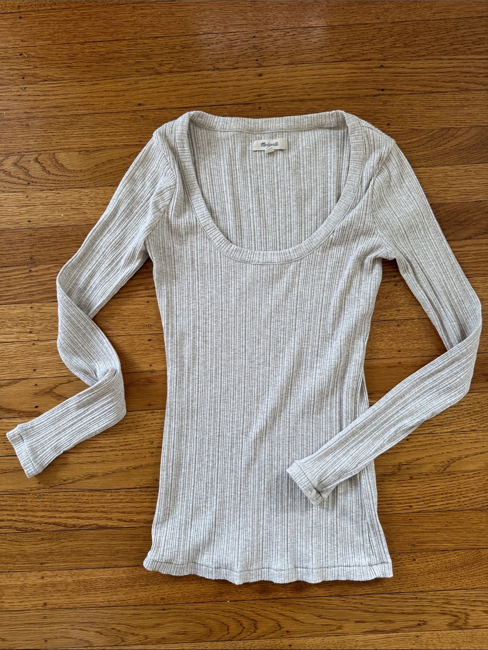 Madewell XXS Ribbed Scoop Neck Long Sleeve Top - Oatmeal